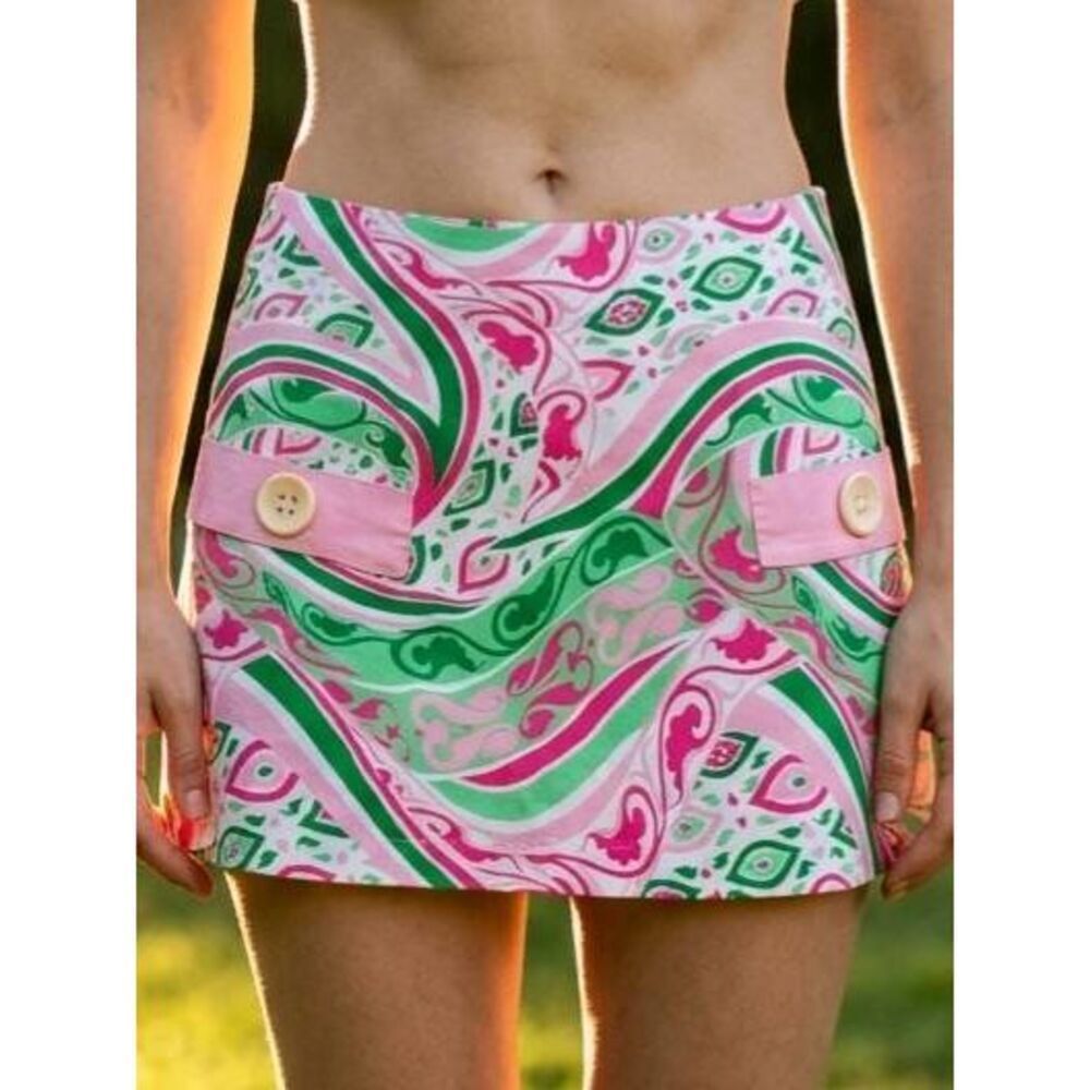 🔹️Joyous & Free Pink & Green Paisley Retro Button Skirt Size 4